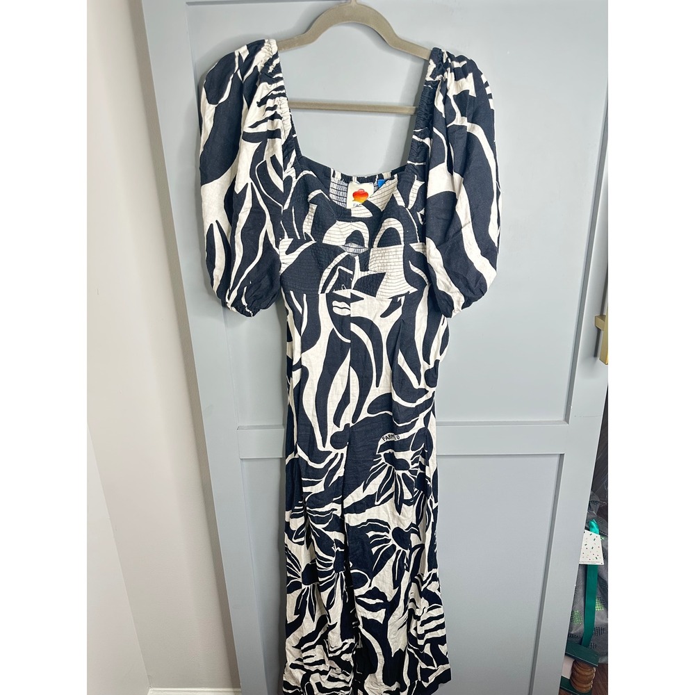 FARM Rio for Anthropologie Black White Abstract Print Smocked Maxi‎ Dress XS